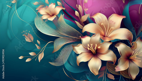 Floral pattern with colorful flowers and leaves - botanical illustration. Flower background