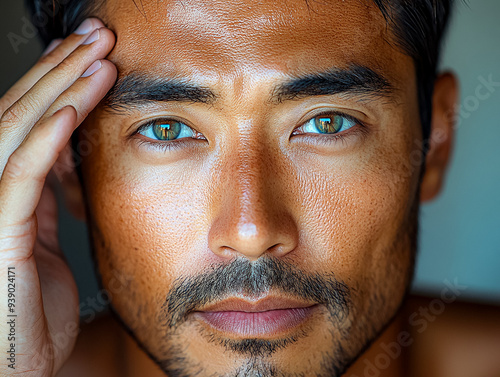 A man with a beard and a blue eye