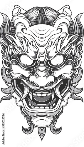 Rokushaku Mask black and white illustration photo