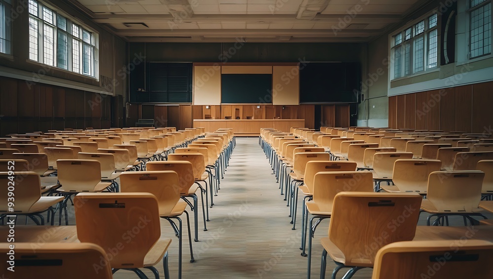 Empty Classroom Rows of Wooden Chairs Lecture Hall Education University College