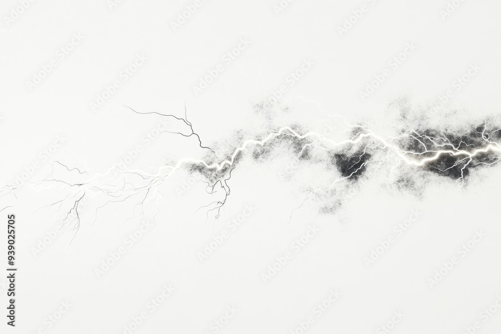 Fototapeta premium A stunning abstract image of lightning cutting through a cloudy sky. The bright bolts contrast with soft shades. This piece captures energy and chaos. Generative AI