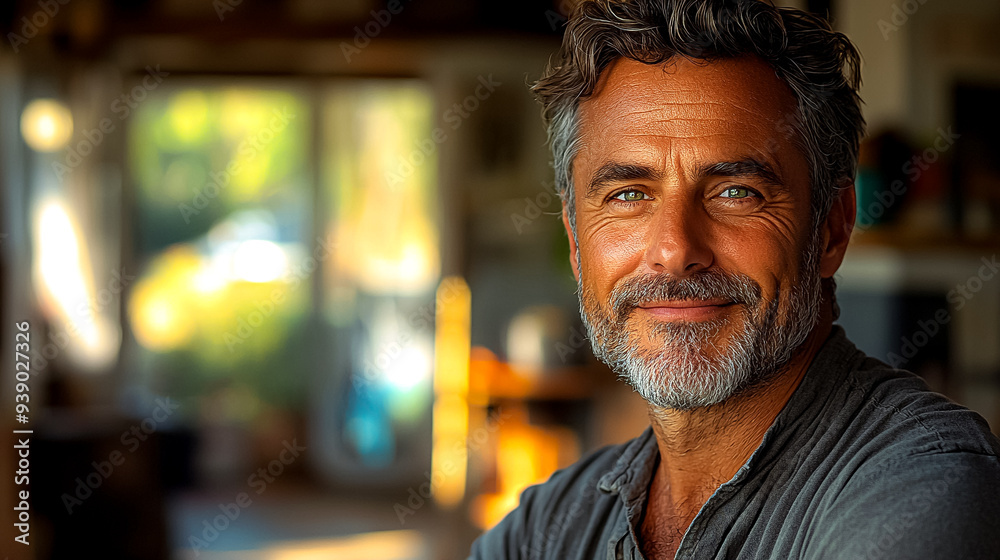 A man with a beard and gray hair is smiling A man with a beard and gray hair is smiling