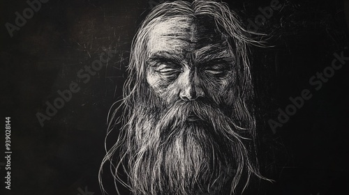 drawing of an old man on black background