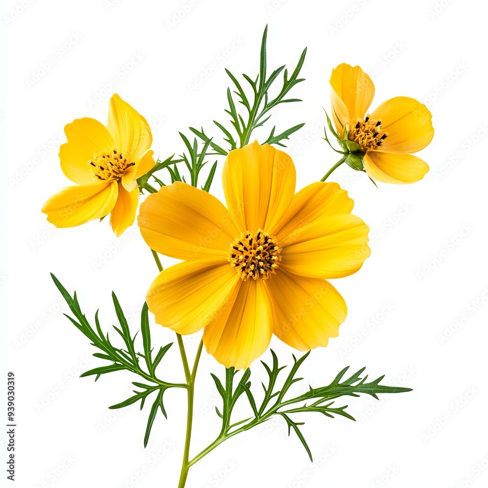 close up of Yellow Cosmos flower isolated on white background close up of Yellow Cosmos flower isolated on white background