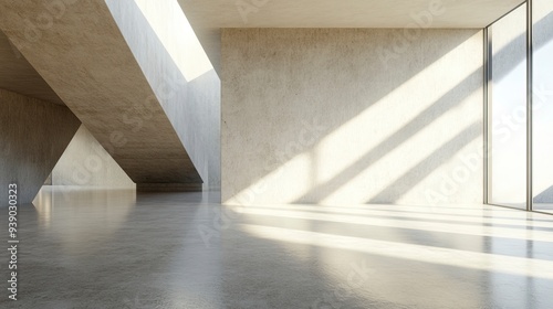 Wallpaper Mural Indoor Space with Slanted Wall and Sunlit Polished Concrete Floor. Generative ai Torontodigital.ca