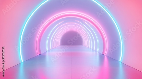 A neon pink and blue tunnel with neon lights