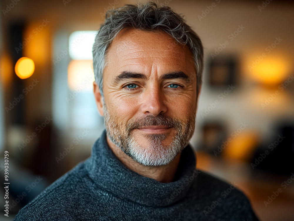 A man with a beard and gray hair is smiling at the camera