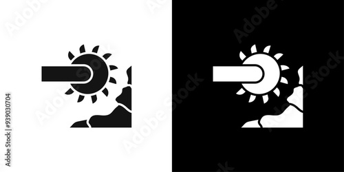 Bucket wheel excavator icon flat line symbol set.