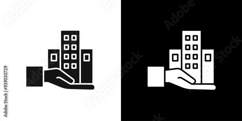 Building ownership icon flat line symbol set.