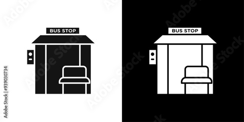 Bus stop stand icon flat line symbol set.