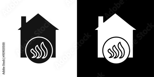 House heating icon flat line symbol set.