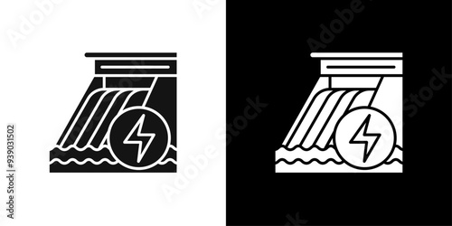 Hydroelectric dam icon flat line symbol set.