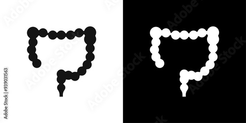 Large intestine icon flat line symbol set.