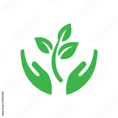 Organic Fresh Food Logo design. silhouette of Two Hands holding fresh leaves, eco label green leaf logo, eco friendly sign on white background