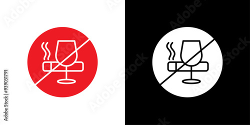 No alcohol and cigarettes icon flat line symbol set.