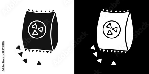 Potato chips Snacks bag icon flat line symbol set.