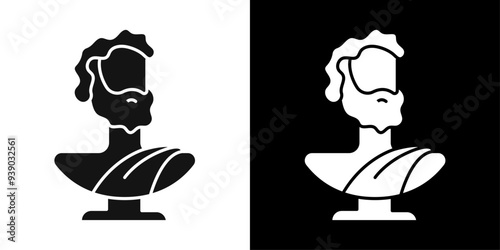 Ancient statue icon flat line symbol set.