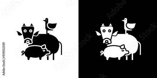 Animal husbandry icon flat line symbol set.