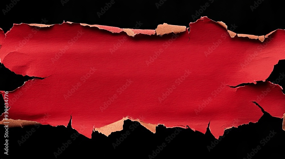 Red ripped paper strips with torn edges isolated on a black background Red ripped paper strips with torn edges isolated on a black background