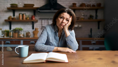 People suffering from insomnia. Menopause, andropause and midlife syndrome concept. Woman thinking and reading