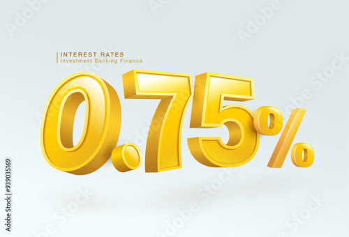 0.75 percent loan interest rate or deposit, investment banking, home loan, 3d number 0.75 percent or special offer isolated on white background, vector illustration file template.