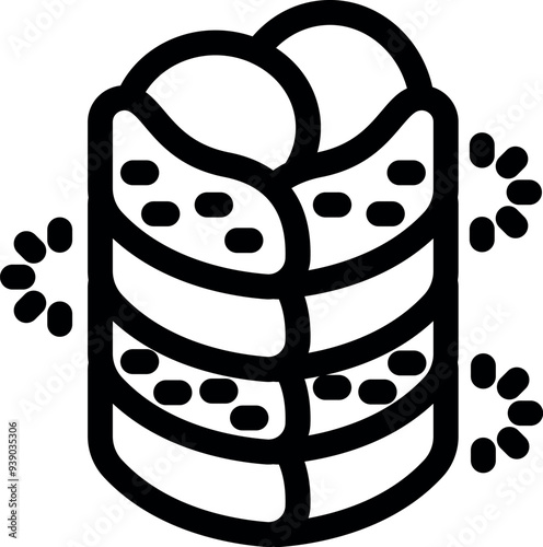 Simple vector icon of a sushi roll being prepared with sesame seeds, nori seaweed and rice