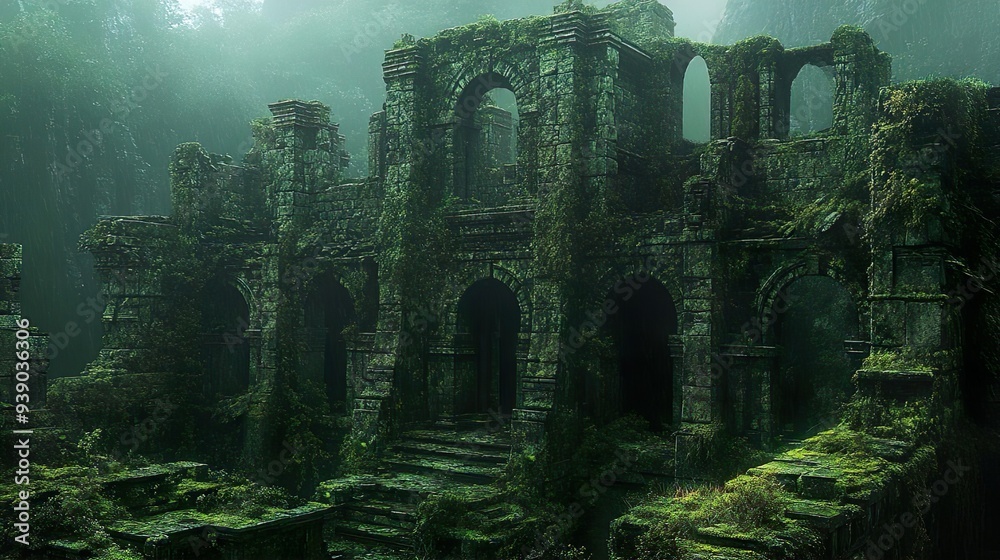 Moss-covered ancient structures perfect for history and exploration-themed wallpapers Moss-covered ancient structures perfect for history and exploration-themed wallpapers