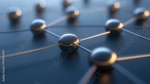A close up of a network of silver spheres