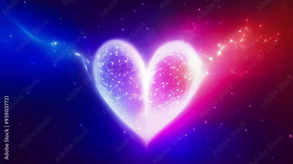 Cosmic heart glowing in space, absorbing blue and red energy fields. Starry background with vibrant colors. Ethereal, magical representation of love and unity in the universe.
Cosmic heart glowing in space, absorbing blue and red energy fields. Starry background with vibrant colors. Ethereal, magical representation of love and unity in the universe.