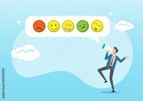 businessman shouting with satisfaction emoticon
