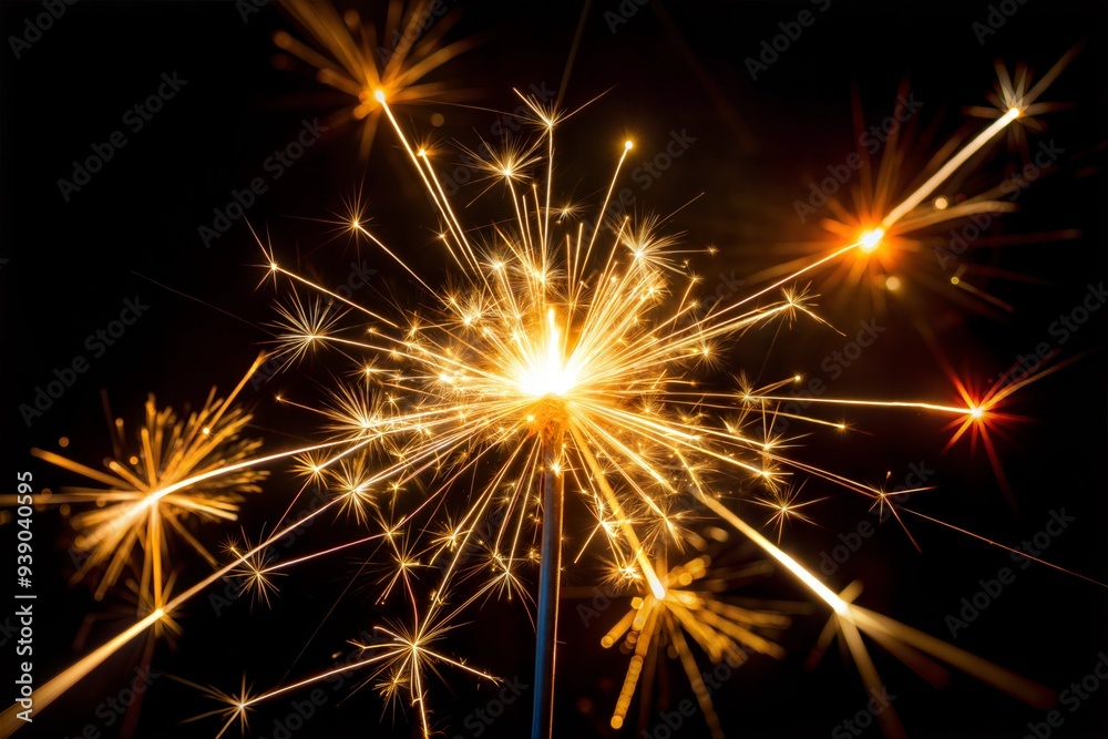 Sparkler Firework Burning Brightly in the Dark, Festive New Year Celebration Sparkler Firework Burning Brightly in the Dark, Festive New Year Celebration