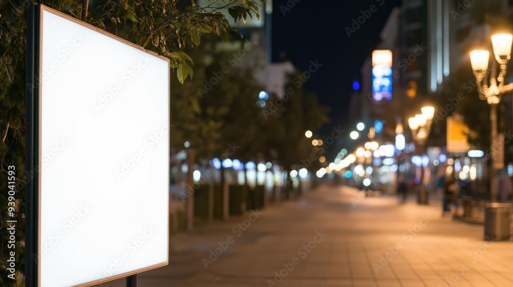 Large White Billboard in Urban Setting - Nighttime Advertising Large White Billboard in Urban Setting - Nighttime Advertising
