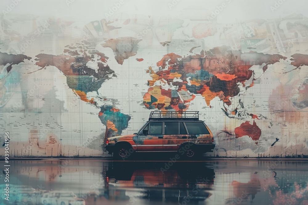 Fototapeta premium the car on the world map