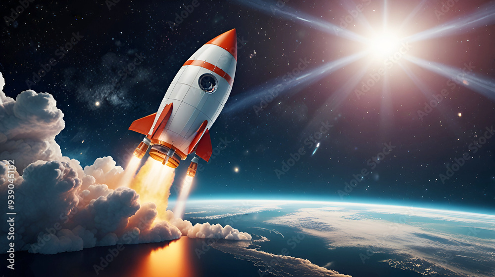 3D rocket in space Business startup and business growth concept, 3D rendering. on white background. Ai generative 3D rocket in space Business startup and business growth concept, 3D rendering. on white background. Ai generative