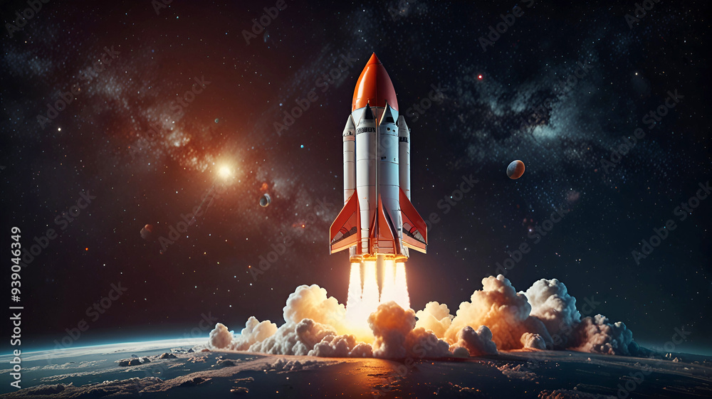 3D rocket in space Business startup and business growth concept, 3D rendering. on white background. Ai generative 3D rocket in space Business startup and business growth concept, 3D rendering. on white background. Ai generative