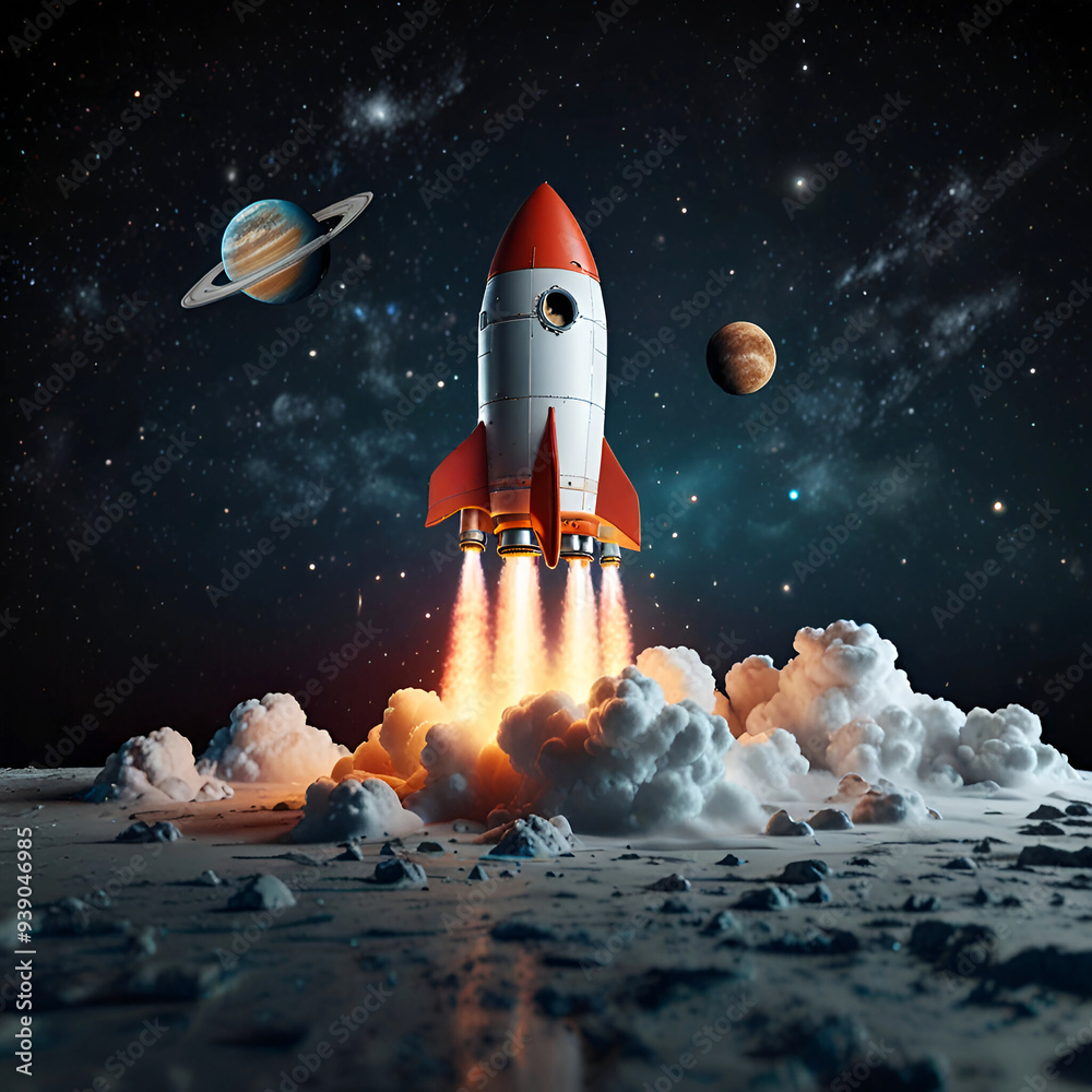 3D rocket in space Business startup and business growth concept, 3D rendering. on white background. Ai generative 3D rocket in space Business startup and business growth concept, 3D rendering. on white background. Ai generative