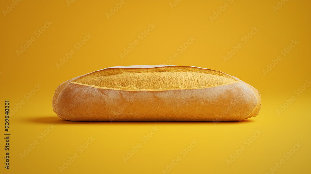 A long, thin loaf of bread with a white crust and a sprinkle of sugar on top A long, thin loaf of bread with a white crust and a sprinkle of sugar on top
