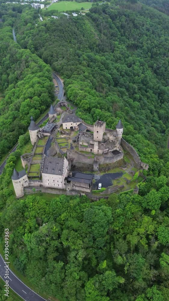 drone video Bourscheid castle Luxembourg Europe drone video Bourscheid castle Luxembourg Europe