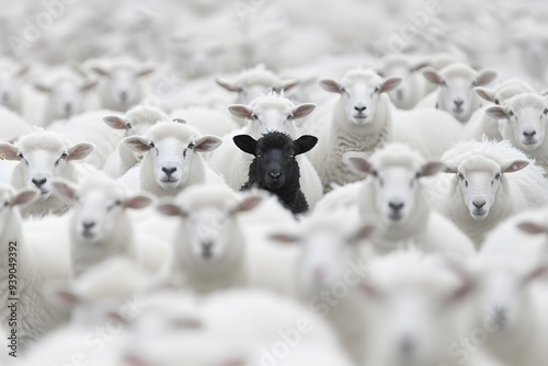 Black Sheep Standing Between White Sheep
