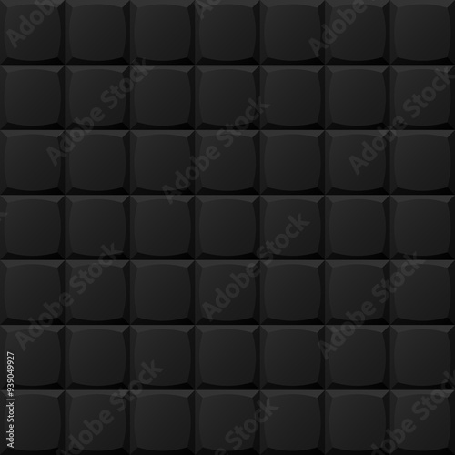 Black tile seamless geometric pattern. Repeatable dark ceramic background. Decorative endless 3d texture