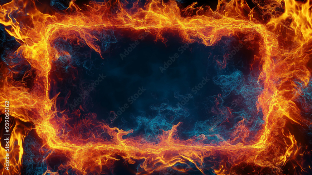 Fototapeta premium Dynamic Fiery Frame with Blue Highlights