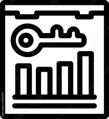 Key icon is hovering over a growing bar chart, representing the concept of keyword research