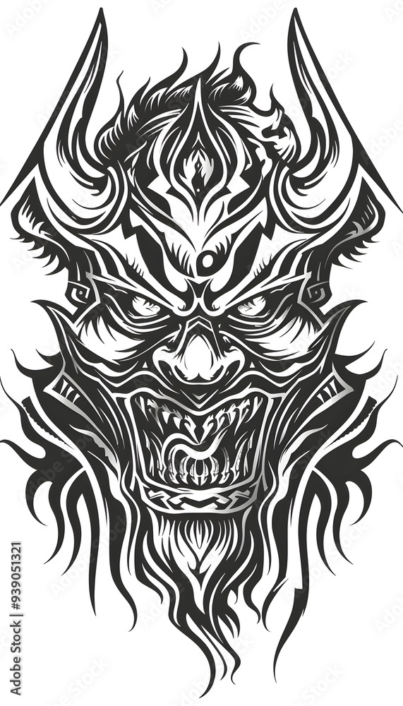 Tribal Demon Tattoo black and white illustration Tribal Demon Tattoo black and white illustration