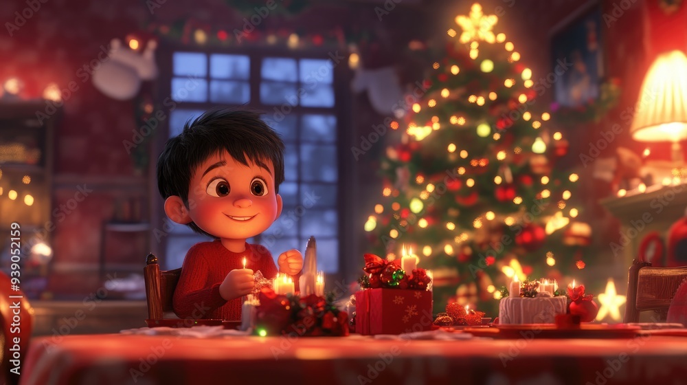 A Boy Lighting Candles for Christmas Dinner A Boy Lighting Candles for Christmas Dinner