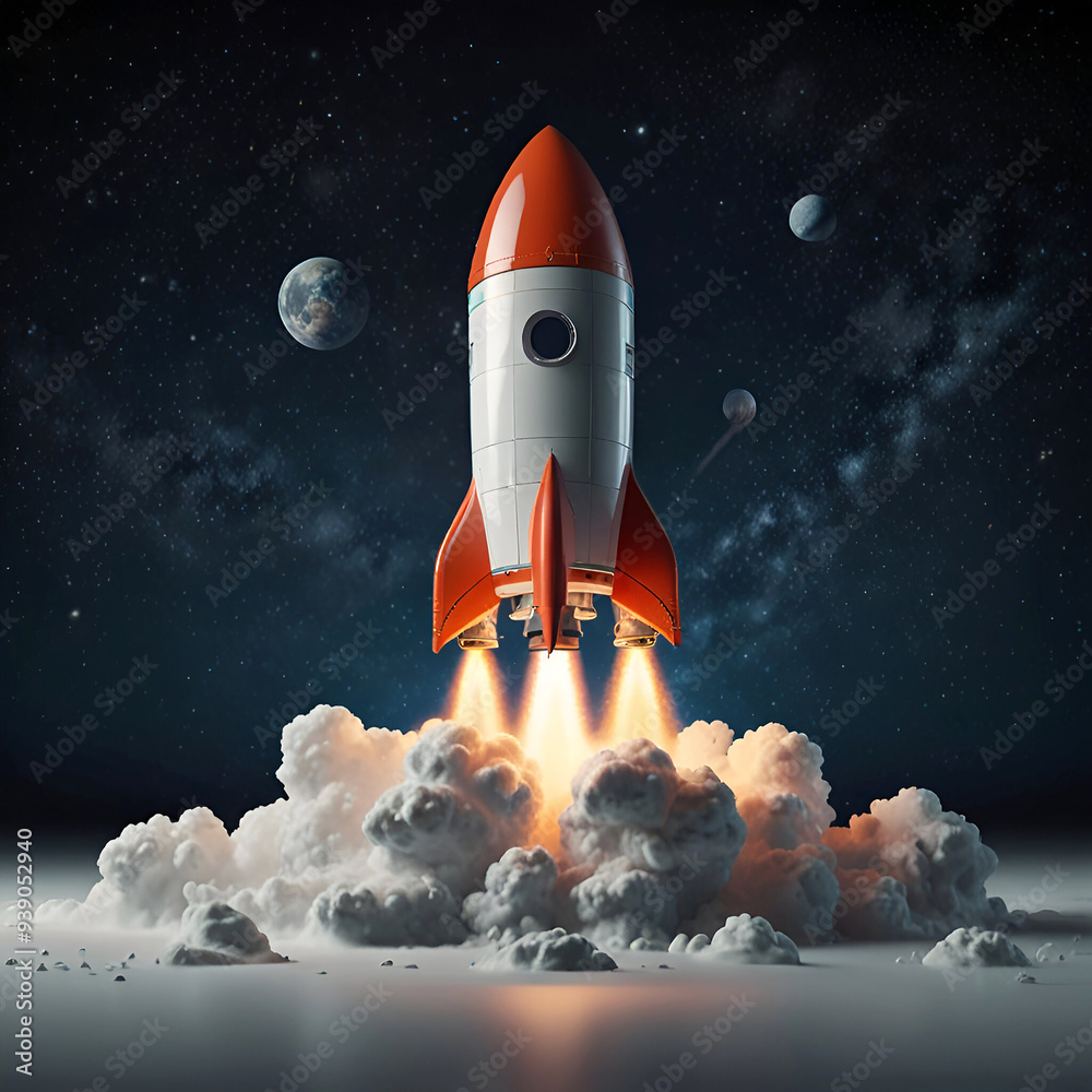 3D rocket in space Business startup and business growth concept, 3D rendering. on white background. Ai generative 3D rocket in space Business startup and business growth concept, 3D rendering. on white background. Ai generative