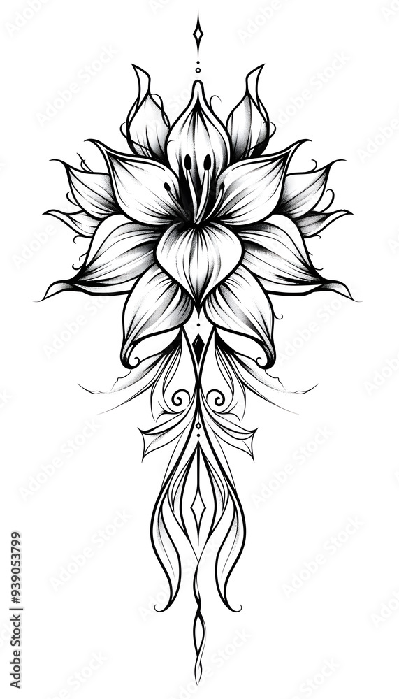 Obraz premium Tribal Flower Tattoo black and white illustration