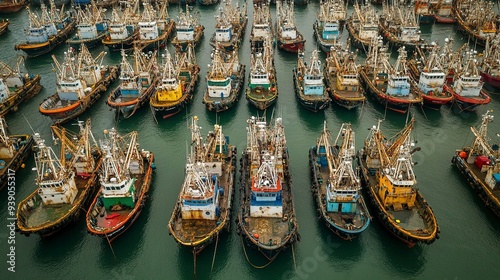 large amount of fishing boats are stranded in the harbour. Generative ai