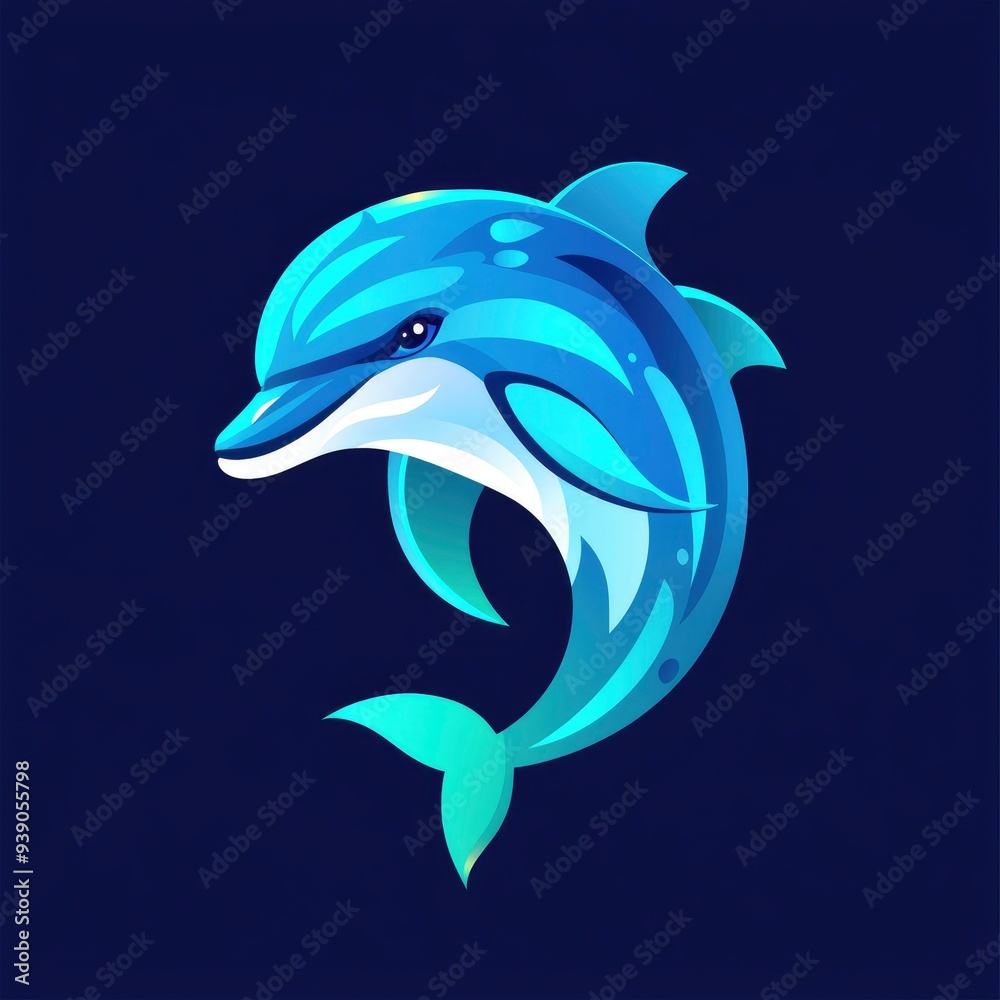 Naklejka premium Blue Dolphin Cartoon Illustration
