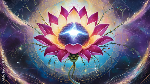 Title: A vibrant mystical illustration of the pineal gland


