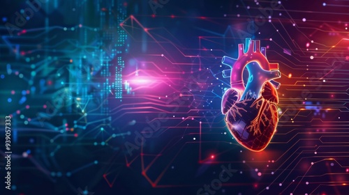 image of cyber heart, future medicine, vector style, AI Generative